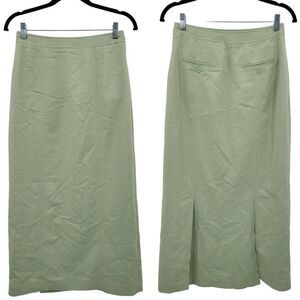 Vintage 80s Chadwick's Sage Green Maxi Skirt 6 Rayon Straight Back Slits Modest